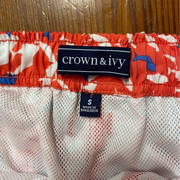 Crown& Ivy Men’s Swim Shorts Size S Pink Blue Fish Pattern Board Shorts Spring - Picture 2 of 6